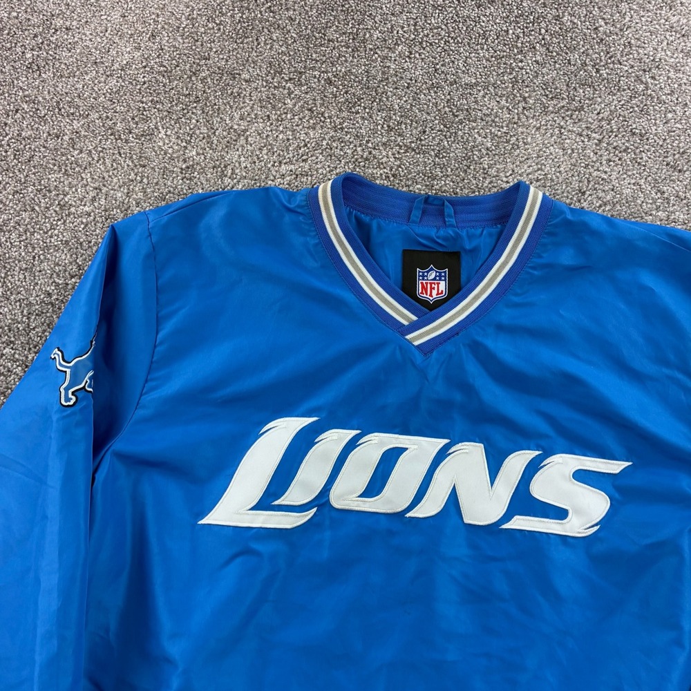 NFL Detroit Lions V-Neck Windbreaker Jacket Mens XL Blue Pullover Football - Picture 2 of 7